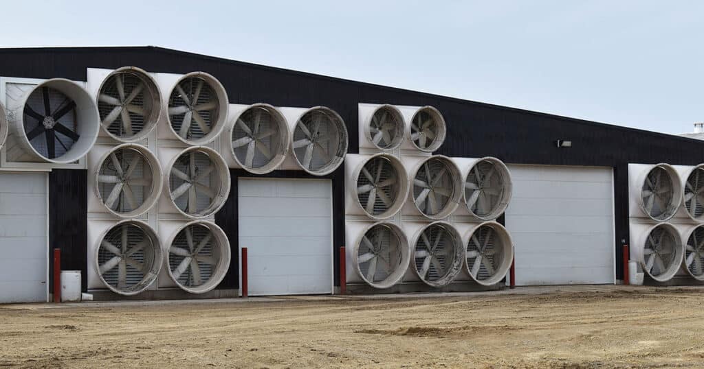 Pride View Dairy exhaust fans installed on dairy barn.