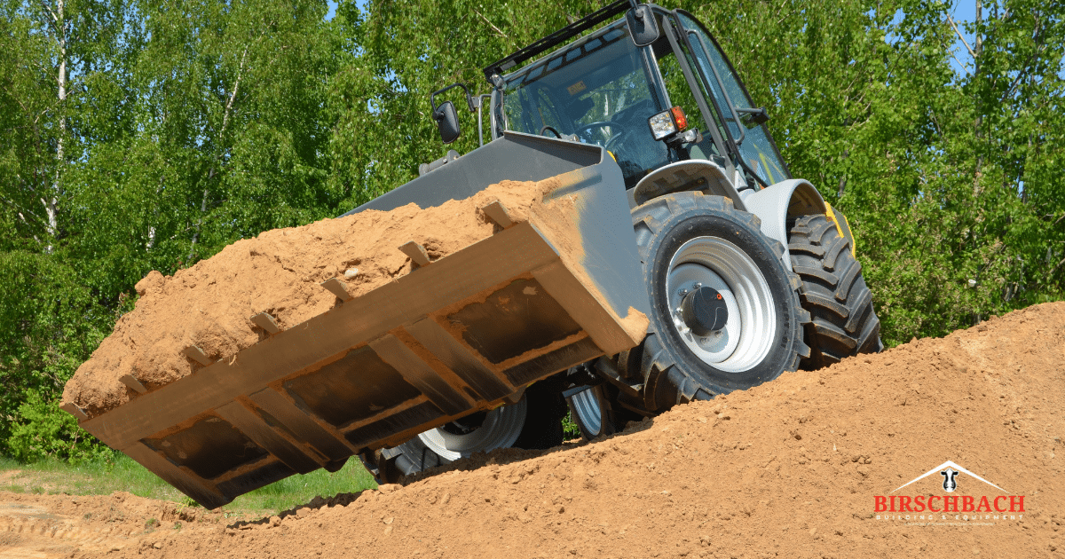 Front loader in use through Birscbach Building and Equipment Excavation Services.