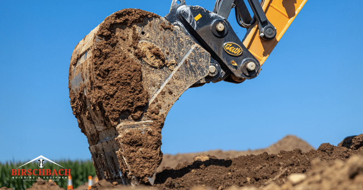 Birschbach Building and Equipment excavator working on an agricultural excavation project.