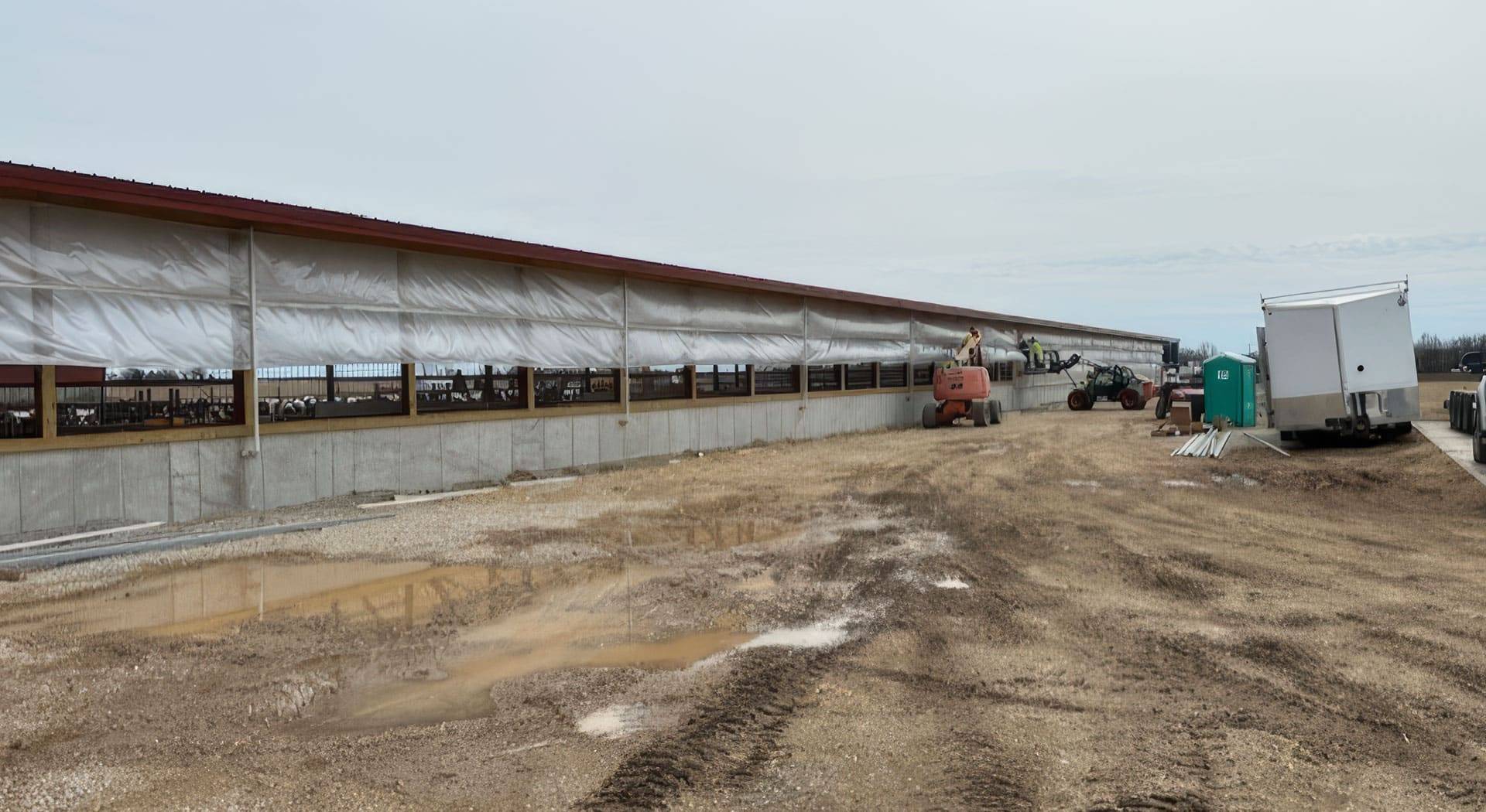 Hornstead Dairy in Brillion, Wisconsin livestock curtain installation.